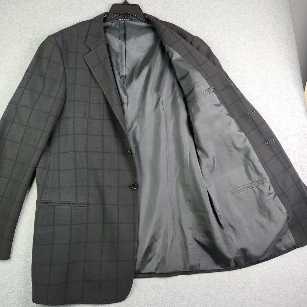 Armani Collezioni Blazer Jacket Men 44L Charcoal Grey Windowpane Single Breasted